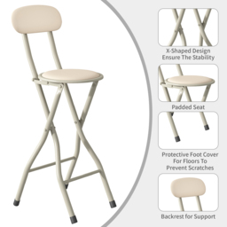 Beige Padded Folding Bar Stool - Size: 90 x 26.6 x 37cm - Cream - MCC - Wilko - thumbnail 4