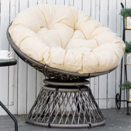 Outsunny 360° Swivel Rattan Chair with Padded Cushion - Size: 1 Seater - Cream - Wilko - thumbnail 1