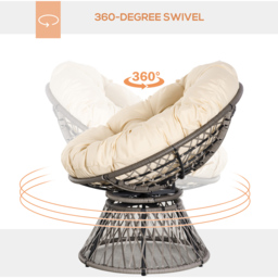 Outsunny 360° Swivel Rattan Chair with Padded Cushion - Size: 1 Seater - Cream - Wilko - thumbnail 5