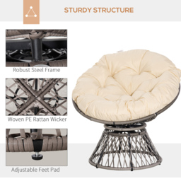 Outsunny 360° Swivel Rattan Chair with Padded Cushion - Size: 1 Seater - Cream - Wilko - thumbnail 6