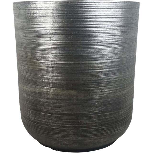 Leaf Coya Silver Ridged Composite Planter 39 x 33cm - Size: 39 x 33 x 33cm - Grey - Wilko - image 1