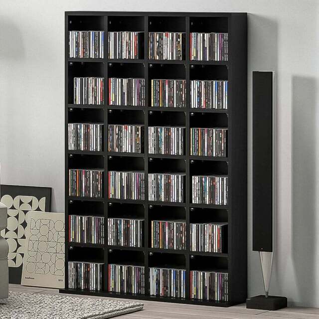 HOMCOM 32 Shelf Black Media Storage Rack - Size: 130.5 cm x 20.0 cm x 89.0 cmcm - Wilko - image 1