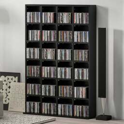 HOMCOM 32 Shelf Black Media Storage Rack - Size: 130.5 cm x 20.0 cm x 89.0 cmcm - Wilko