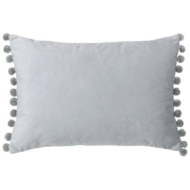 Paoletti Fiesta Dove Silver Pom Pom Velvet Cushion - Size: 50 x 35 cm - Multi - Wilko - image 1