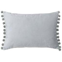 Paoletti Fiesta Dove Silver Pom Pom Velvet Cushion - Size: 50 x 35 cm - Multi - Wilko