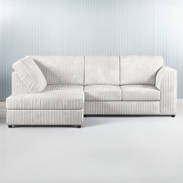 Luxor 4 Seater Silver Jumbo Cord Full Back Left Hand L Shape Corner Sofa - Wilko - image 1