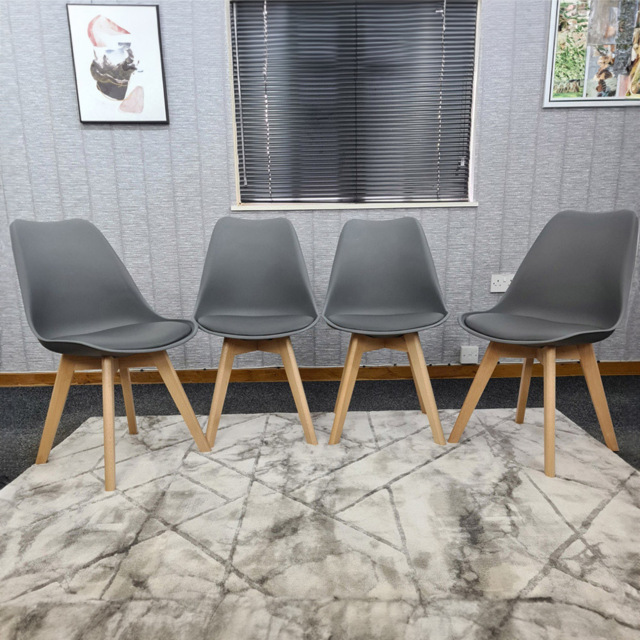 Kosy Koala Set of 4 Grey Plastic Dining Chair with Faux Leather Padded Seat - Wilko - image 1