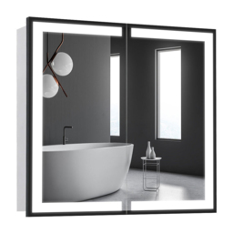 Living and Home Black Framed LED Mirror Bathroom Cabinet - Size: 13.7 x 65 x 60cm - Wilko - thumbnail 6