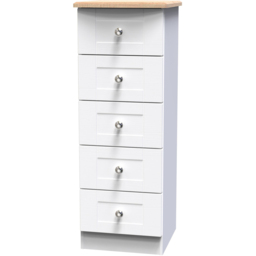 Crowndale Sussex 5 Drawer White Ash and Bardolino Oak Bedside Table Ready Assembled - Wilko - thumbnail 3