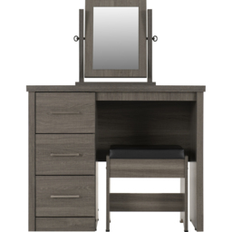 Seconique Lisbon 3 Drawer Black Wood Grain Faux Leather Dressing Table Set with Mirror - Size: 40 x 90 x 73cm - Wilko - thumbnail 4