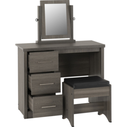 Seconique Lisbon 3 Drawer Black Wood Grain Faux Leather Dressing Table Set with Mirror - Size: 40 x 90 x 73cm - Wilko - thumbnail 5
