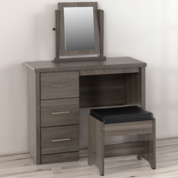 Seconique Lisbon 3 Drawer Black Wood Grain Faux Leather Dressing Table Set with Mirror - Size: 40 x 90 x 73cm - Wilko - thumbnail 1