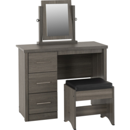 Seconique Lisbon 3 Drawer Black Wood Grain Faux Leather Dressing Table Set with Mirror - Size: 40 x 90 x 73cm - Wilko - thumbnail 3