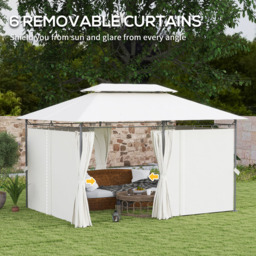 Outsunny 3 x 4m White Double Roof Metal Garden Gazebo with Sides - Cream - Wilko - thumbnail 7