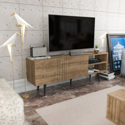 Decorotika Ronas 2 Door 2 Shelf Walnut Wide TV Unit - Size: 59.5 x 160 x 35cm - Brown - Wilko - thumbnail 5