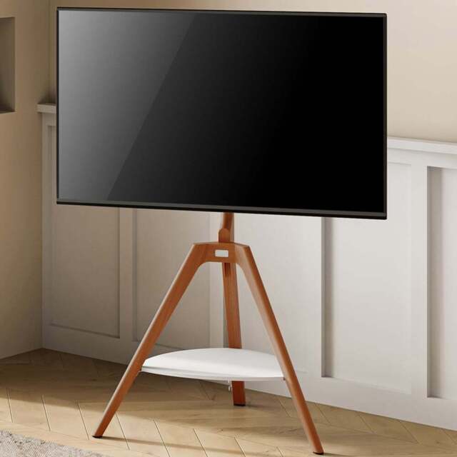 TTAP Tripod Single Shelf Light Wood Floor TV Stand - Size: 133.5 x 76.5 x 54cm - Brown - Wilko - image 1