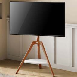 TTAP Tripod Single Shelf Light Wood Floor TV Stand - Size: 133.5 x 76.5 x 54cm - Brown - Wilko
