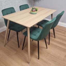 Kosy Koala 4 Seater Velvet Wooden Dining Set Green - Beige - Wilko