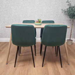 Kosy Koala 4 Seater Velvet Wooden Dining Set Green - Beige - Wilko - thumbnail 5