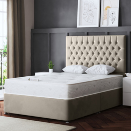 DS Living Seraphine King Size Beige Upholstered Panel Divan Bed - Cream - Wilko - thumbnail 1