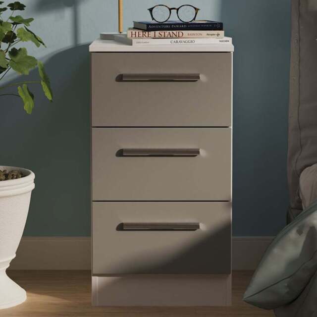 Crowndale Contrast 3 Drawer Dusk Grey and White Bedside Cabinet Ready Assembled - Dusk Grey & White - Wilko - image 1