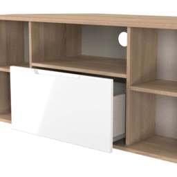 Crowndale Milan Single Drawer 5 Shelf White Gloss and Bardolino Oak Corner TV Unit Ready Assembled - Size: 51 x 110 x 52cm - White Gloss & Bardolino O - thumbnail 7