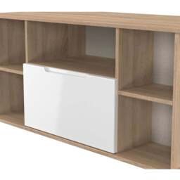 Crowndale Milan Single Drawer 5 Shelf White Gloss and Bardolino Oak Corner TV Unit Ready Assembled - Size: 51 x 110 x 52cm - White Gloss & Bardolino O - thumbnail 6