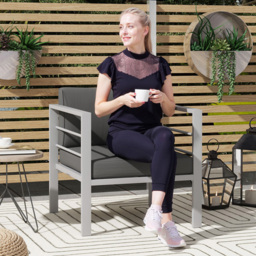 Outsunny Charcoal Grey Aluminium Patio Sofa Armchair with Cushions - Size: 64 x 66 x 68cm - Wilko - thumbnail 1