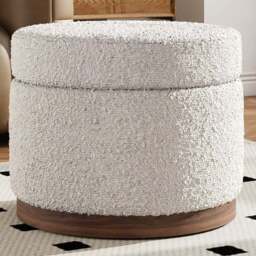 Living and Home Cream Round Ottoman Storage Stool Seat with Thick Cushion - Size: 42 x 53 x 53cm - Wilko