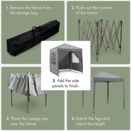VonHaus 2 x 2m Grey Pop-up Gazebo with Removable Side Panel - Wilko - thumbnail 5