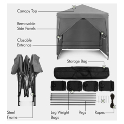 VonHaus 2 x 2m Grey Pop-up Gazebo with Removable Side Panel - Wilko - thumbnail 7