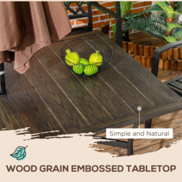 Outsunny 6 Seater Wood Effect Steel Garden Table with Parasol Hole - Size: 105 x 85 x 15cm - Brown - Wilko - thumbnail 7
