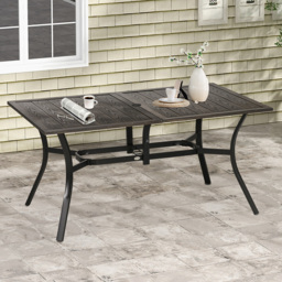 Outsunny 6 Seater Wood Effect Steel Garden Table with Parasol Hole - Size: 105 x 85 x 15cm - Brown - Wilko - thumbnail 1