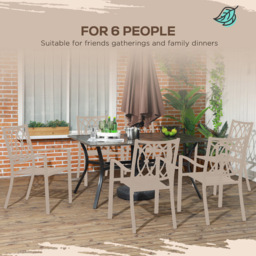 Outsunny 6 Seater Wood Effect Steel Garden Table with Parasol Hole - Size: 105 x 85 x 15cm - Brown - Wilko - thumbnail 5