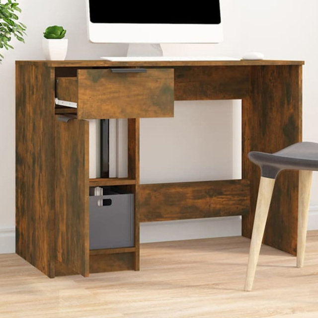 vidaXL Single Door Single Drawer Computer Desk Smoked Oak - Size: 75 x 100 x 50cm - Brown - Wilko - image 1