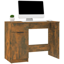 vidaXL Single Door Single Drawer Computer Desk Smoked Oak - Size: 75 x 100 x 50cm - Brown - Wilko - thumbnail 4