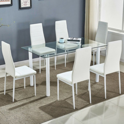 Kosy Koala 6 Seater Glass and Faux Leather Dining Set White - Portland - Wilko