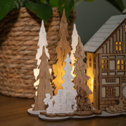 Samuel Alexander Light Up Wooden House Scene with Christmas Trees Decoration 16cm - Size: 16 x 21 x 21cm - Brown - Wilko - thumbnail 5