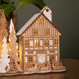 Samuel Alexander Light Up Wooden House Scene with Christmas Trees Decoration 16cm - Size: 16 x 21 x 21cm - Brown - Wilko - thumbnail 4