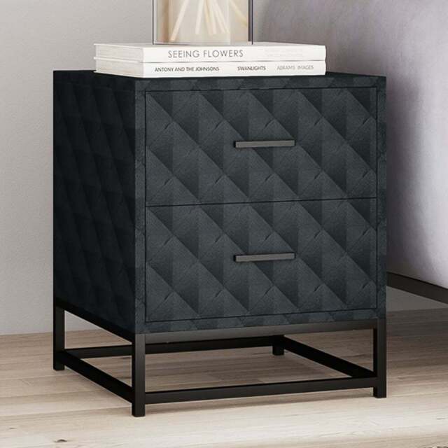 Portland 2 Drawer Black Bedside Table Set of 2 - Wilko - image 1