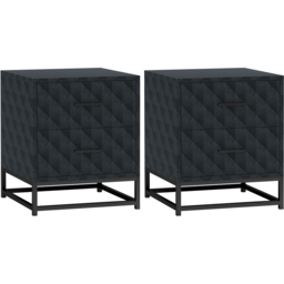 Portland 2 Drawer Black Bedside Table Set of 2 - Wilko - thumbnail 3