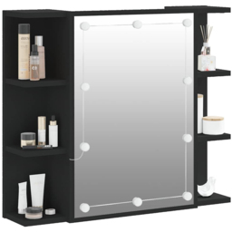 vidaXL Single Door 6 Shelf LED Black Mirror Cabinet - Size: 60 x 70 x 16.5cm - Wilko - thumbnail 4