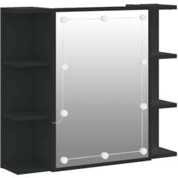vidaXL Single Door 6 Shelf LED Black Mirror Cabinet - Size: 60 x 70 x 16.5cm - Wilko - thumbnail 3