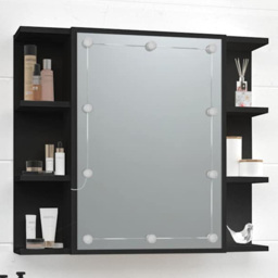 vidaXL Single Door 6 Shelf LED Black Mirror Cabinet - Size: 60 x 70 x 16.5cm - Wilko - thumbnail 1