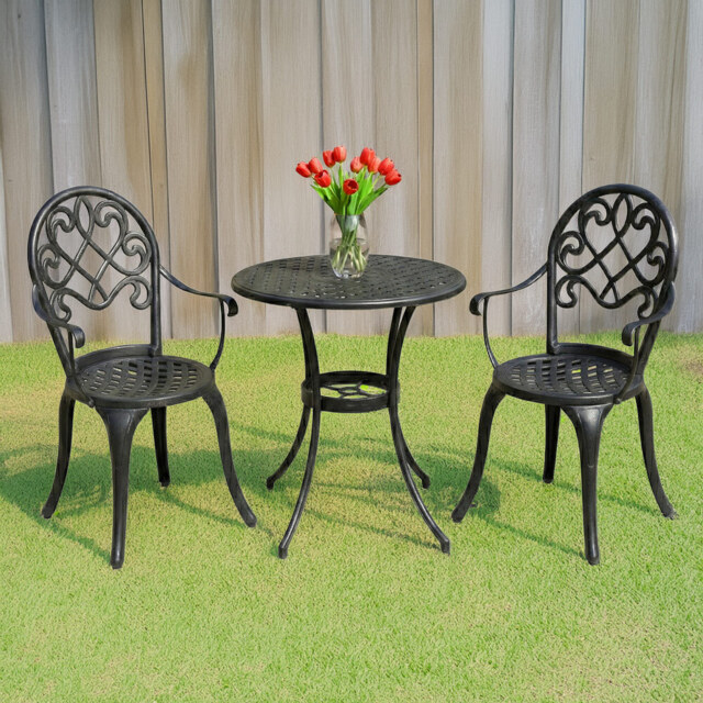 Centurion Supports Prego 2 Seater Black Aluminium Bistro Set with Table - Wilko - image 1