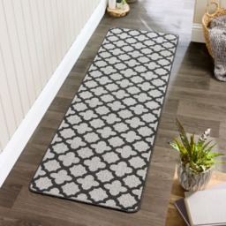 My Mat Charcoal Moroccan Tile Stain Resistant Runner 67 x 200cm - Size: 67 x 200 x 2cm - Brown - Wilko - thumbnail 3