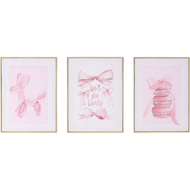 Set of 3 Coquette Aesthetic Framed Art - Pink - Wilko - image 1