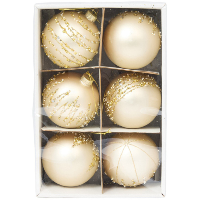 Pack of 6 Glass Baubles Champagne - Blushing Ballroom - Wilko - image 1