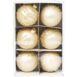 Pack of 6 Glass Baubles Champagne - Blushing Ballroom - Wilko