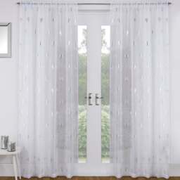 Tyrone Textiles Birch White Metallic Tree Print Pocket Header Voile Panel Curtains 140 x 229cm - Size: 229 x 140 x 1cm - Wilko